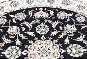 Tappeto Nain Kashmar Medaglione Floreale Nero Bianco Avorio Rotondo 140x140 Cm