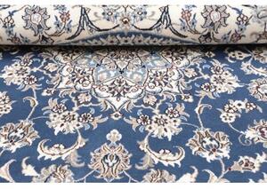 Tappeto Nain Kashmar Medaglione Floreale Blu Avorio Rotondo 192x205 Cm