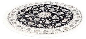 Tappeto Nain Kashmar Medaglione Floreale Nero Bianco Avorio Rotondo 140x140 Cm