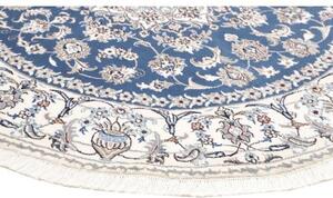 Tappeto Nain Kashmar Medaglione Floreale Blu Avorio Rotondo 192x205 Cm