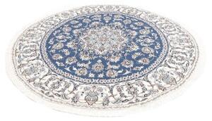 Tappeto Nain Kashmar Medaglione Floreale Blu Avorio Rotondo 192x205 Cm