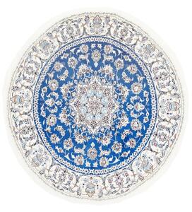 Tappeto Nain Kashmar Medaglione Floreale Blu Avorio Rotondo 192x205 Cm