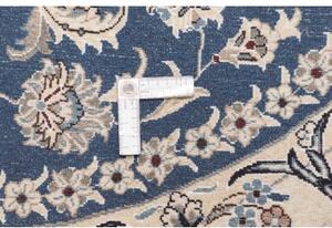 Tappeto Nain Kashmar Medaglione Floreale Blu Avorio Rotondo 192x205 Cm