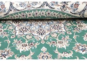 Tappeto Nain Kashmar Medaglione Floreale Verde Bianco Avorio Rotondo 197x200 Cm