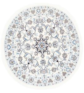 Tappeto Nain Kashmar Medaglione Floreale Avorio Blu Rotondo 132x142 Cm
