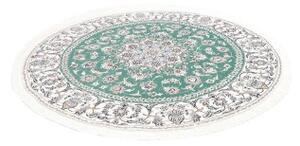 Tappeto Nain Kashmar Medaglione Floreale Verde Bianco Avorio Rotondo 197x200 Cm