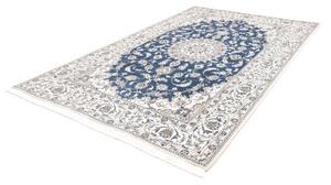 Tappeto Nain Kashmar Medaglione Floreale Blu Avorio 197x312 Cm