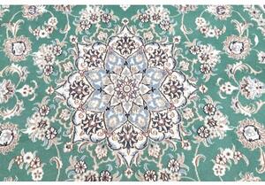 Tappeto Nain Kashmar Medaglione Floreale Verde Bianco Avorio Rotondo 197x200 Cm