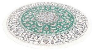 Tappeto Nain Kashmar Medaglione Floreale Verde Bianco Avorio Rotondo 197x200 Cm