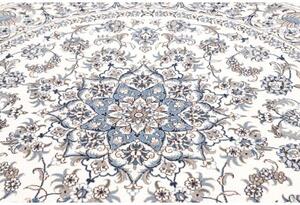 Tappeto Nain Kashmar Medaglione Floreale Avorio Blu Rotondo 244x246 Cm