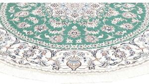 Tappeto Nain Kashmar Medaglione Floreale Verde Bianco Avorio Rotondo 197x200 Cm