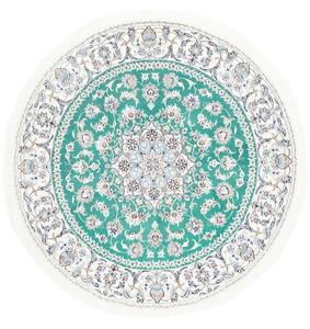 Tappeto Nain Kashmar Medaglione Floreale Verde Bianco Avorio Rotondo 197x200 Cm