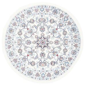 Tappeto Nain Kashmar Medaglione Floreale Avorio Blu Cobalto Rotondo 138x150 Cm