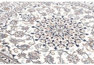 Tappeto Nain Kashmar Medaglione Floreale Avorio Blu Quadrato 192x200 Cm