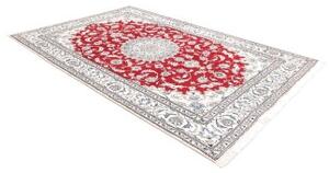 Tappeto Nain Kashmar Medaglione Floreale Rosso Bianco Avorio 198x293 Cm
