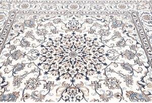 Tappeto Nain Kashmar Medaglione Floreale Avorio Blu Quadrato 192x200 Cm