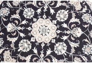 Tappeto Nain Kashmar Medaglione Floreale Blu Scuro Bianco Avorio Rotondo 130x134 Cm