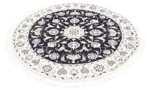 Tappeto Nain Kashmar Medaglione Floreale Blu Scuro Bianco Avorio Rotondo 130x134 Cm