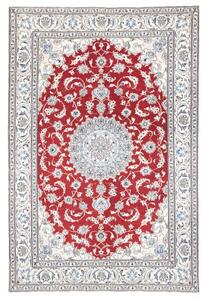 Tappeto Nain Kashmar Medaglione Floreale Rosso Bianco Avorio 198x293 Cm