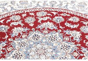 Tappeto Nain Kashmar Medaglione Floreale Rosso Bianco Avorio Rotondo 198x204 Cm