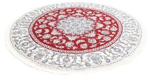 Tappeto Nain Kashmar Medaglione Floreale Rosso Bianco Avorio Rotondo 198x204 Cm