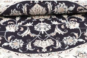 Tappeto Nain Kashmar Medaglione Floreale Blu Scuro Bianco Avorio Rotondo 130x134 Cm