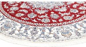 Tappeto Nain Kashmar Medaglione Floreale Rosso Bianco Avorio Rotondo 198x204 Cm