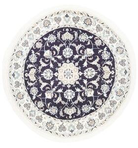 Tappeto Nain Kashmar Medaglione Floreale Blu Scuro Bianco Avorio Rotondo 130x134 Cm