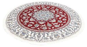 Tappeto Nain Kashmar Medaglione Floreale Rosso Bianco Avorio Rotondo 198x204 Cm