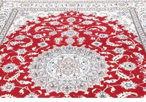 Tappeto Nain Kashmar Medaglione Floreale Rosso Bianco Avorio 198x293 Cm