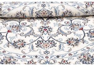Tappeto Nain Kashmar Medaglione Floreale Avorio Blu Cobalto Rotondo 138x150 Cm