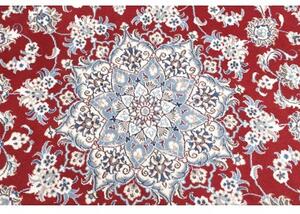 Tappeto Nain Kashmar Medaglione Floreale Rosso Bianco Avorio Rotondo 198x204 Cm