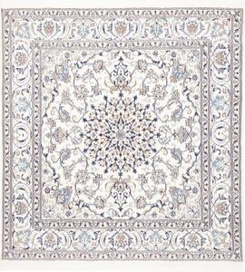 Tappeto Nain Kashmar Medaglione Floreale Avorio Blu Quadrato 192x200 Cm