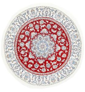 Tappeto Nain Kashmar Medaglione Floreale Rosso Bianco Avorio Rotondo 198x204 Cm