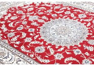 Tappeto Nain Kashmar Medaglione Floreale Rosso Bianco Avorio 198x293 Cm