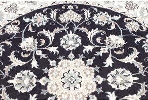 Tappeto Nain Kashmar Medaglione Floreale Blu Scuro Bianco Avorio Rotondo 130x134 Cm