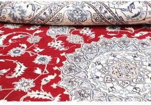 Tappeto Nain Kashmar Medaglione Floreale Rosso Bianco Avorio 198x293 Cm