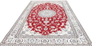 Tappeto Nain Kashmar Medaglione Floreale Rosso Bianco Avorio 198x293 Cm