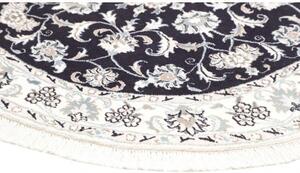 Tappeto Nain Kashmar Medaglione Floreale Blu Scuro Bianco Avorio Rotondo 130x134 Cm