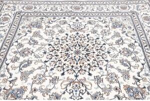 Tappeto Nain Kashmar Medaglione Floreale Avorio Blu Quadrato 194x200 Cm