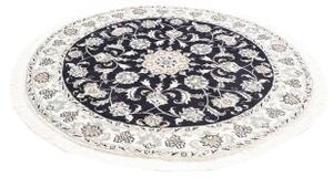 Tappeto Nain Kashmar Medaglione Floreale Blu Notte Avorio Rotondo 145x150 Cm