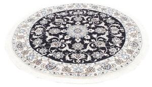 Tappeto Nain Kashmar Medaglione Floreale Blu Scuro Bianco Rotondo 140x145 Cm