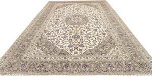 Tappeto Kashan Medaglione Floreale Avorio Blu 252x367 Cm