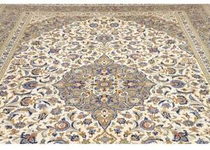 Tappeto Kashan Medaglione Floreale Avorio Blu 252x367 Cm