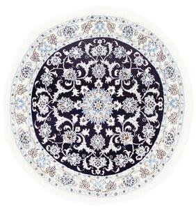 Tappeto Nain Kashmar Medaglione Floreale Blu Scuro Bianco Rotondo 140x145 Cm
