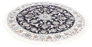 Tappeto Nain Kashmar Medaglione Floreale Blu Scuro Bianco Rotondo 140x145 Cm