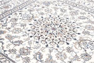 Tappeto Nain Kashmar Medaglione Floreale Avorio Blu Quadrato 194x200 Cm