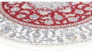 Tappeto Nain Kashmar Medaglione Floreale Rosso Bianco Rotondo 200x202 Cm