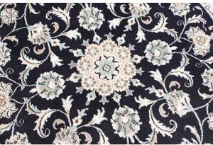 Tappeto Nain Kashmar Medaglione Floreale Blu Notte Avorio Rotondo 145x150 Cm