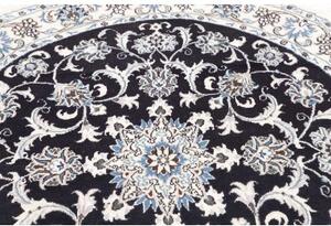 Tappeto Nain Kashmar Medaglione Floreale Blu Scuro Bianco Rotondo 140x145 Cm